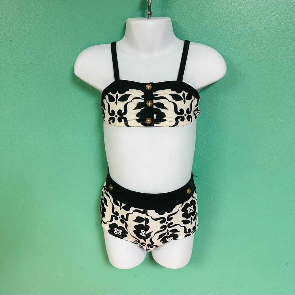 Old Navy Black & White Floral High Waisted 2-Piece Bathing Suit Toddler Size 2T